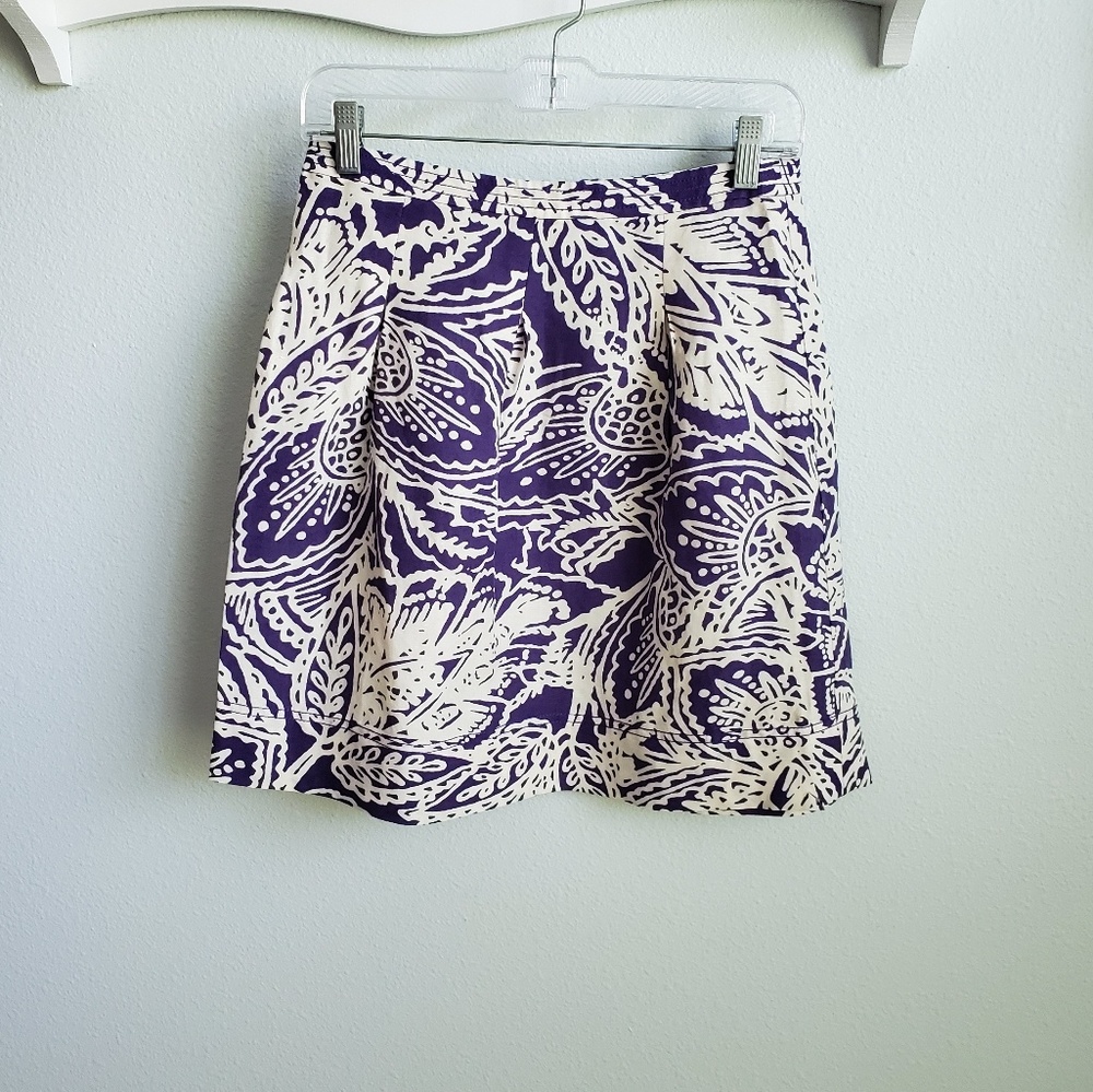 LOFT purple print linen skirt 0